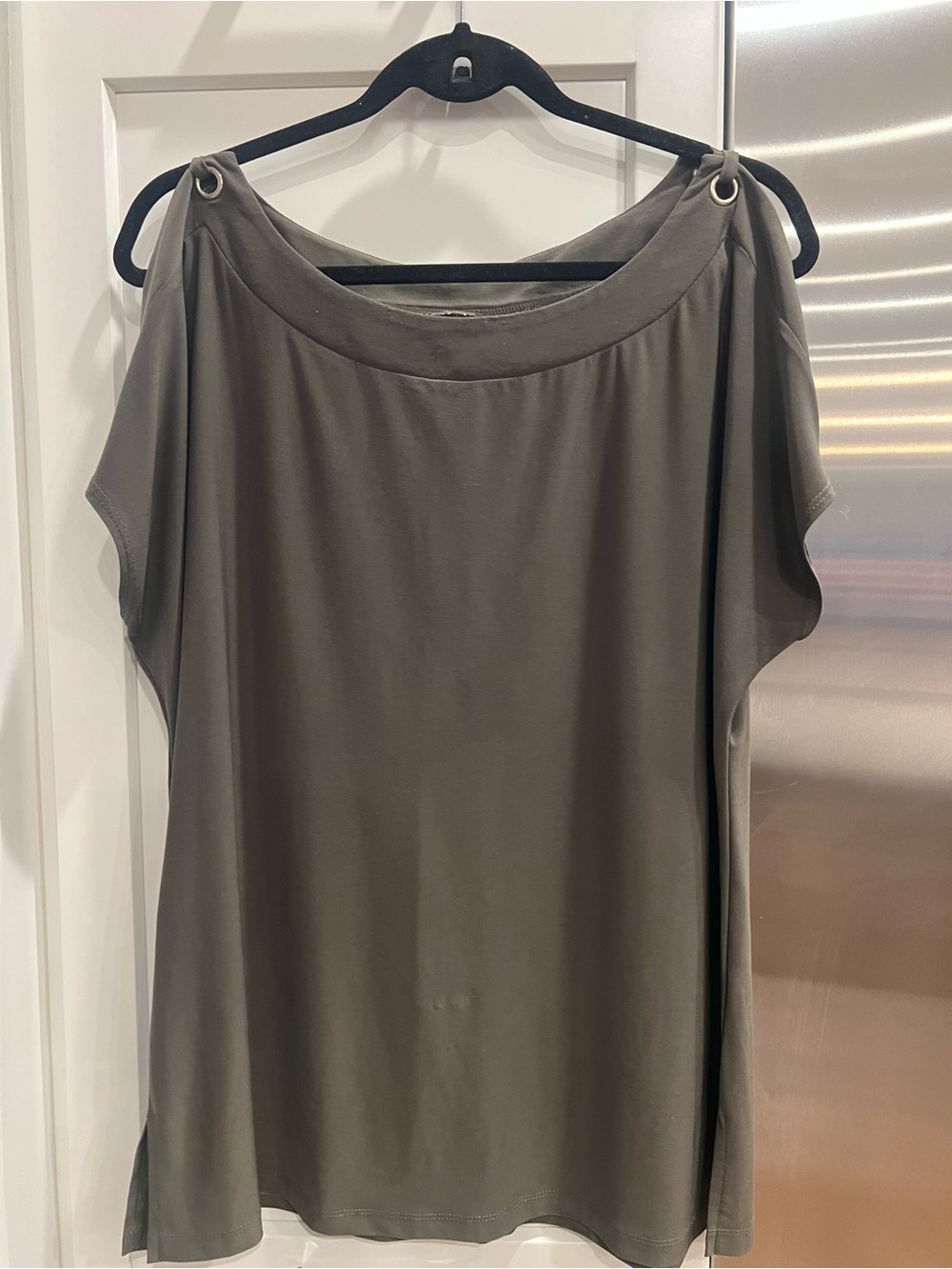 PerSeption Concept Olive Lightweight Top with Metal Hardware & Cold Shoulder, XL